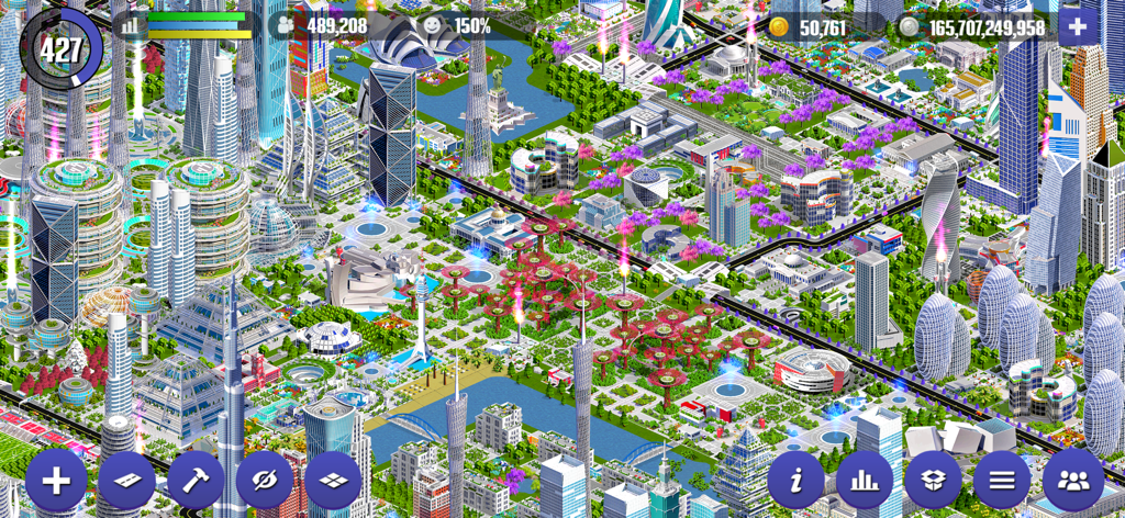 Designer City 2 - Una enorme metrópolis futurista con rascacielos y puntos de referencia en Designer City 2