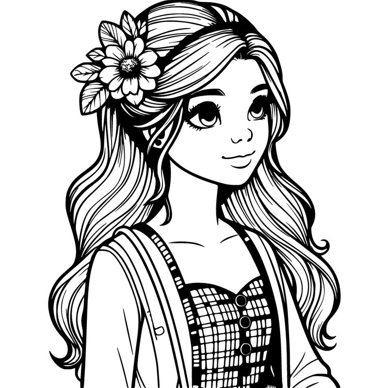 realistic teenage girl with cute outfit and flower in her hair
