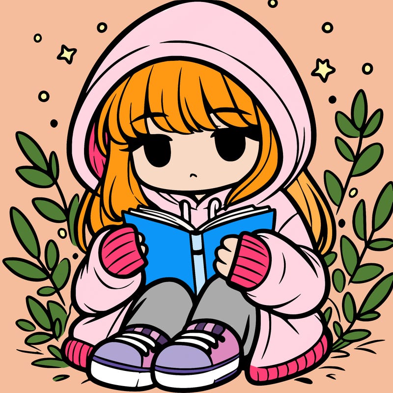 girl in oversized hoodie reading a book