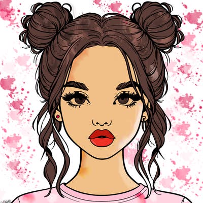 realistic girl with two buns in hair and lips