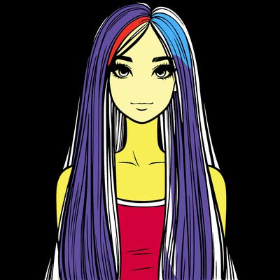 realistic girl with long straight hair