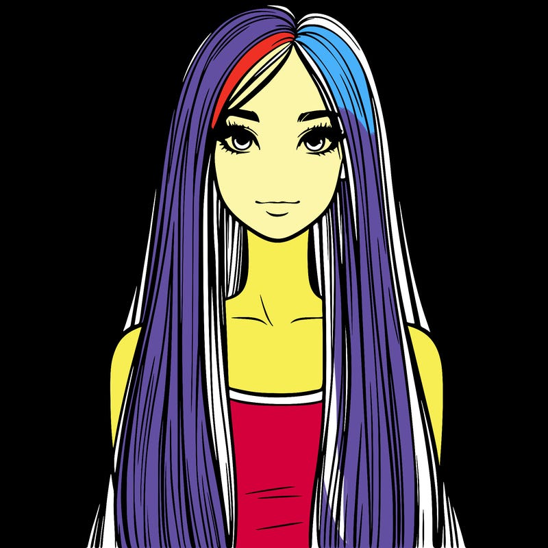 realistic girl with long straight hair