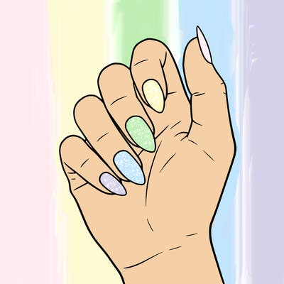 hand with short almond plain nails