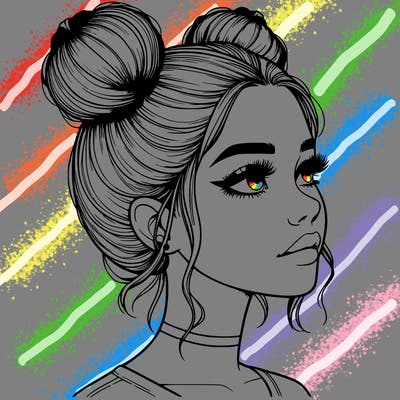 realistic girl with buns on the top of her head