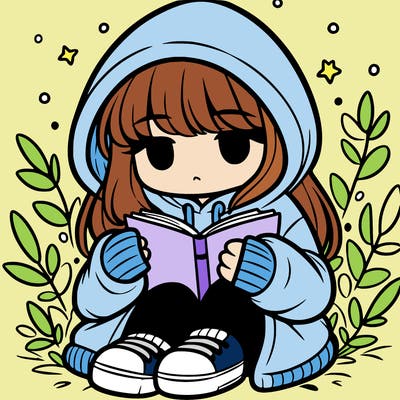 girl in oversized hoodie reading a book