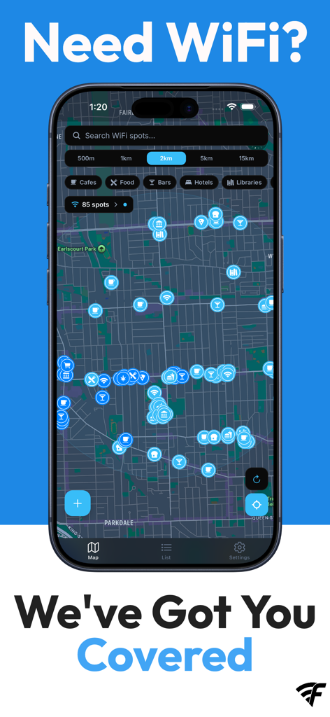 WiFi Finder - Password Map - Mapa interactivo que muestra puntos de acceso WiFi cercanos en la aplicación