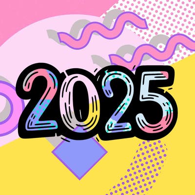 one line scrawled numbers sketch design “2025”