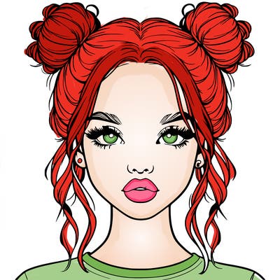 realistic girl with two buns in hair and lips
