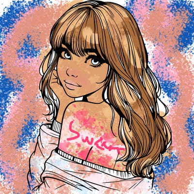 realistic girl with bangs looking over her shoulder