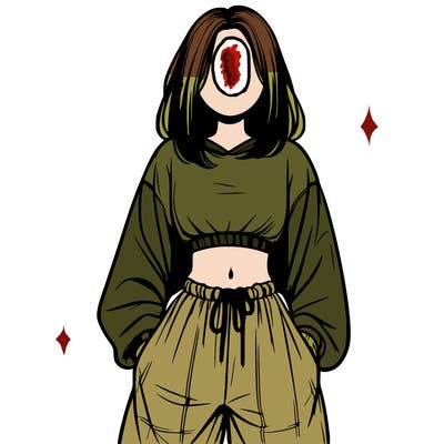 realistic girl faceless with baggy pants and a crop top