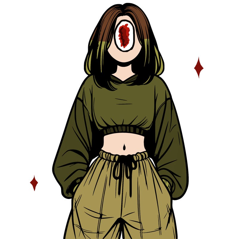 realistic girl faceless with baggy pants and a crop top