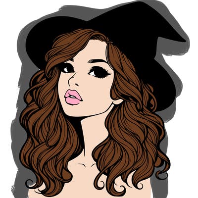 realistic witch girl with wavy hair and lips