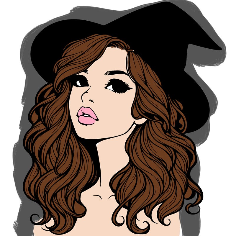 realistic witch girl with wavy hair and lips