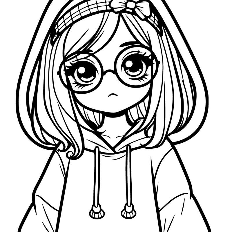 a girl with a oversize hoodie and glasses and a headband