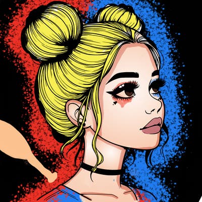 realistic girl with buns on the top of her head