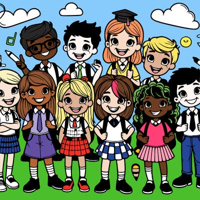 schoolphoto with happy children- detailed