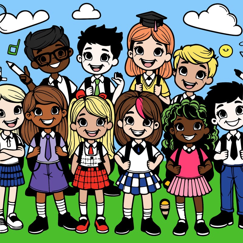 schoolphoto with happy children- detailed