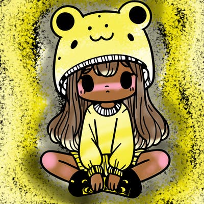 a girl wearing a frog hat and some frog socks