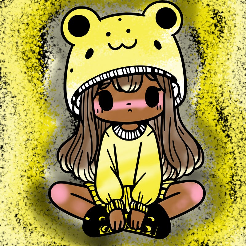 a girl wearing a frog hat and some frog socks