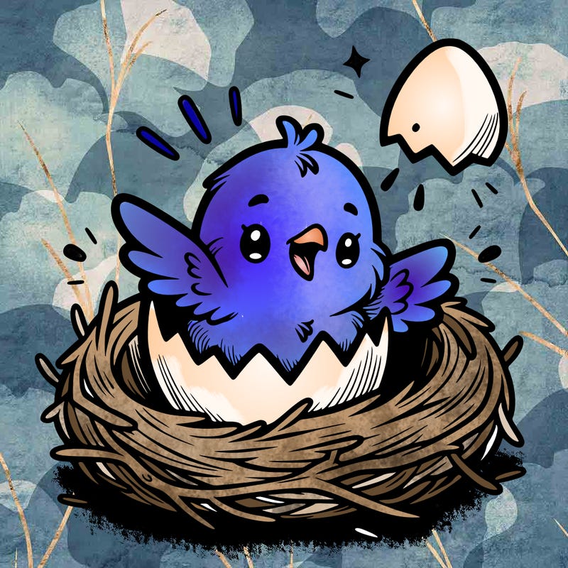 a baby chick hatching from an egg in a nest