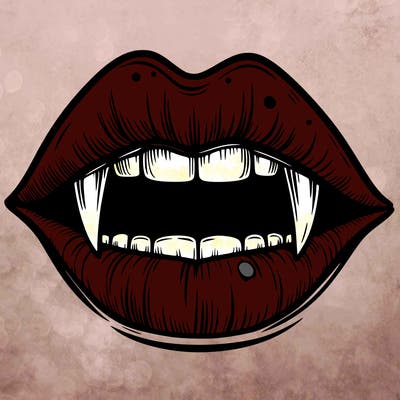 lips with vampire teeth