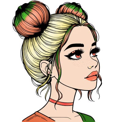 realistic girl with buns on the top of her head