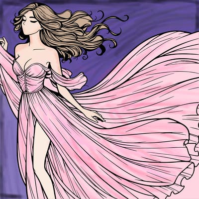 realistic woman in dress flowing the the wind