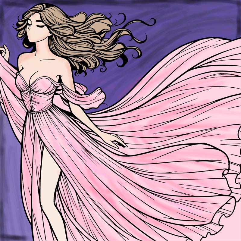 realistic woman in dress flowing the the wind