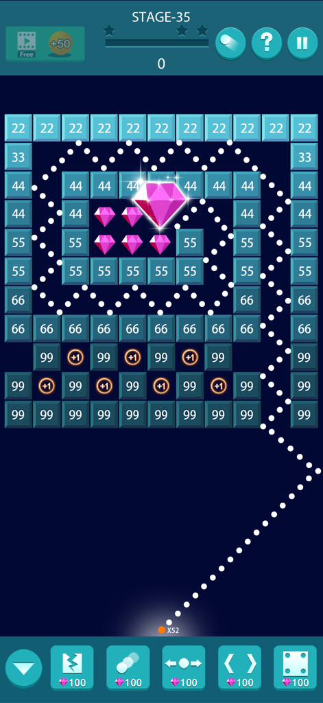 Bricks and Balls : Brick Game - Gameplay of Bricks and Balls showing balls bouncing through numbered blocks to clear a puzzle level