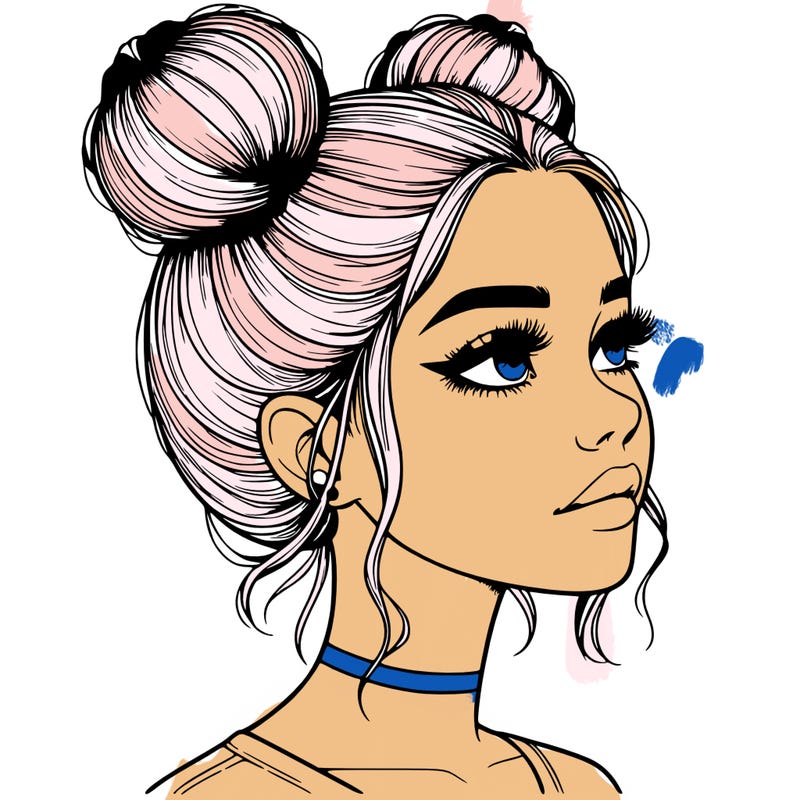 realistic girl with buns on the top of her head