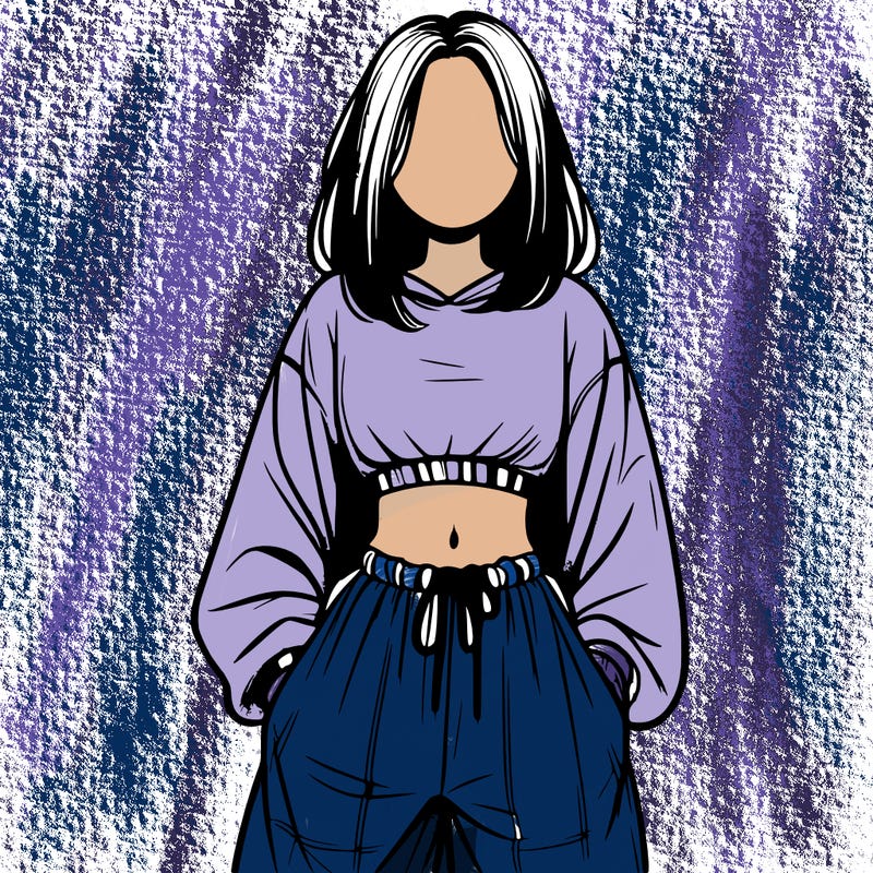 realistic girl faceless with baggy pants and a crop top