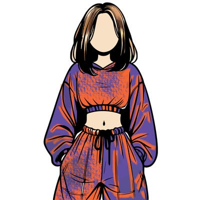 realistic girl faceless with baggy pants and a crop top