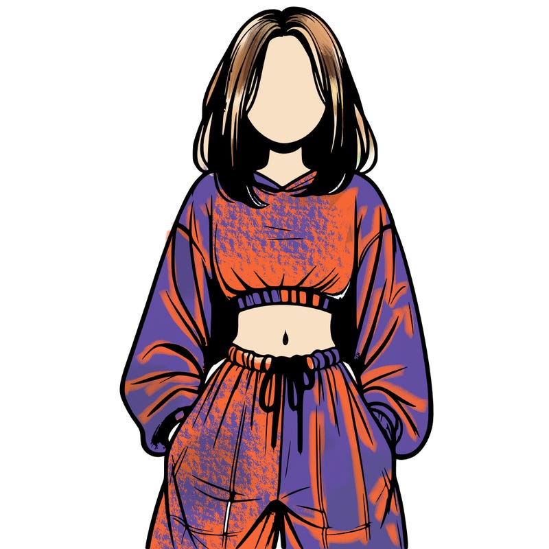 realistic girl faceless with baggy pants and a crop top