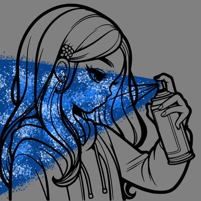 a realistic girl spray painting