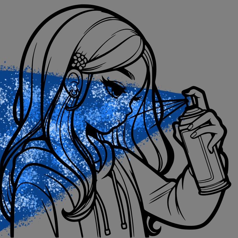 a realistic girl spray painting