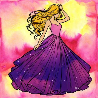 realistic woman with dress flowing in the wind