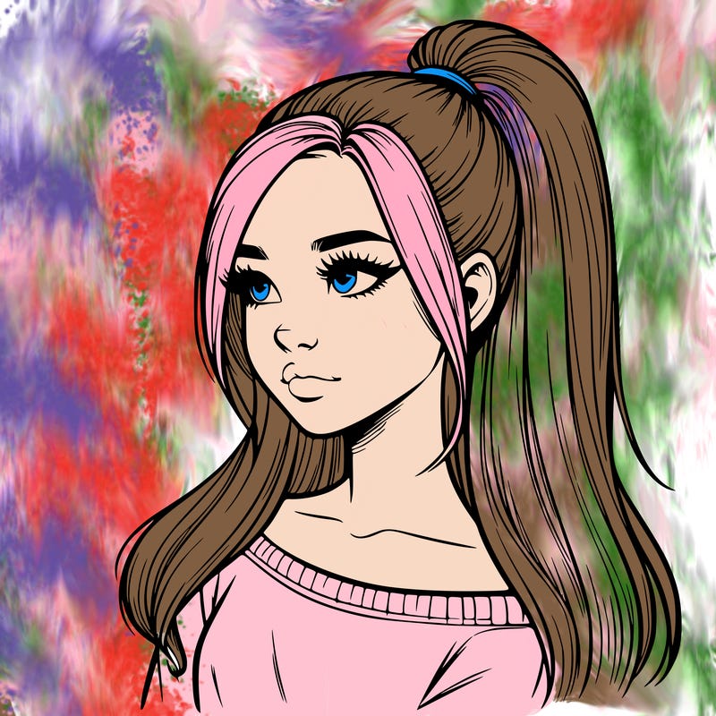 realistic girl with a high ponytail