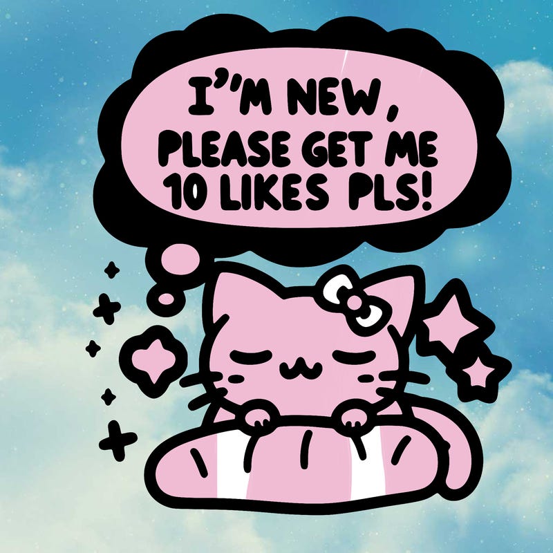 kitty taking a nap dream talking and saying "i'm new, please get me at least 10 likes pls!!"