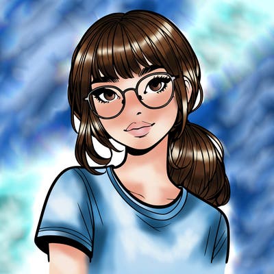 realistic girl with freckles and clear glasses