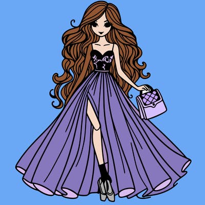 fashion drawing girl in a dress with long hair