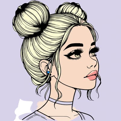 realistic girl with buns on the top of her head