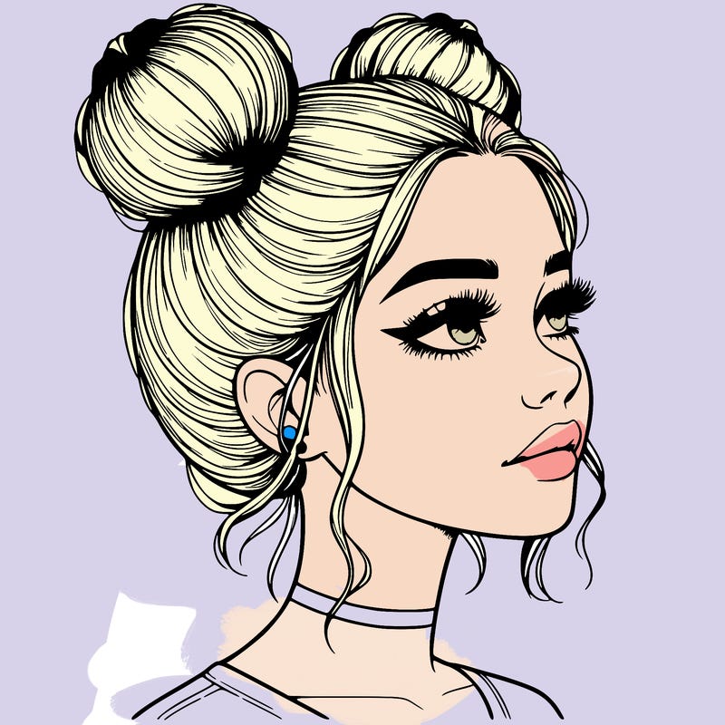 realistic girl with buns on the top of her head