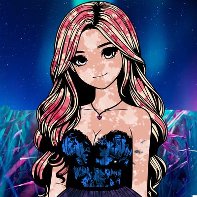 realistic girl with long hair and pretty prom dress