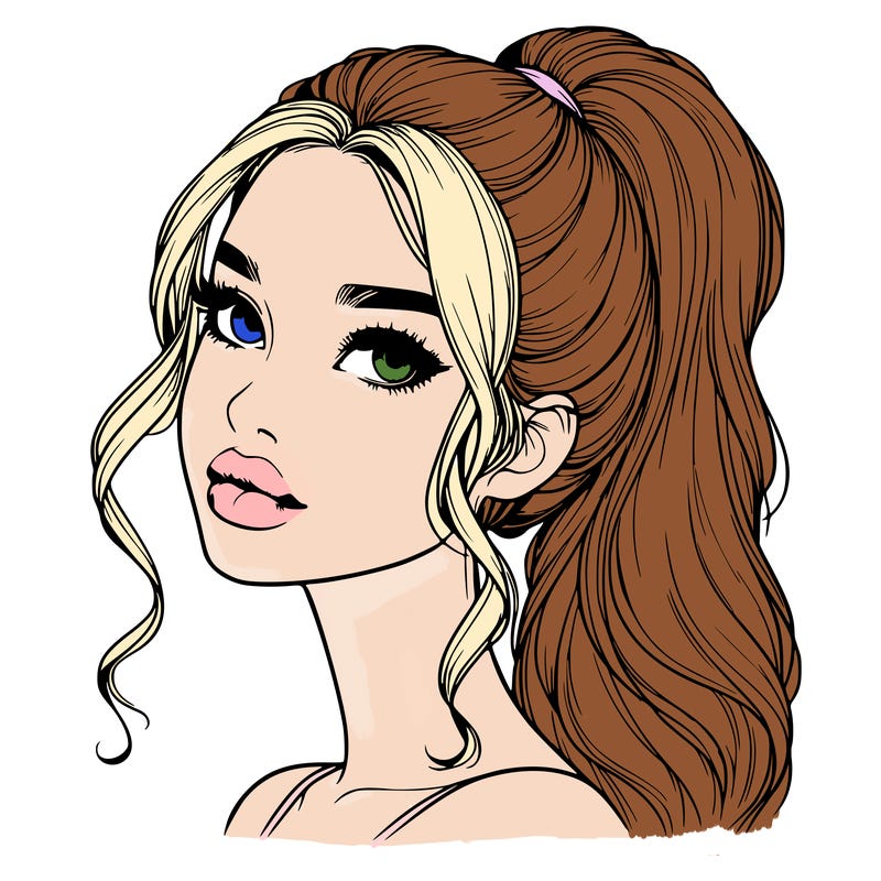 realistic girl with a ponytail on her hair and lips