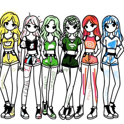a group of girls wearing crop tops and shorts