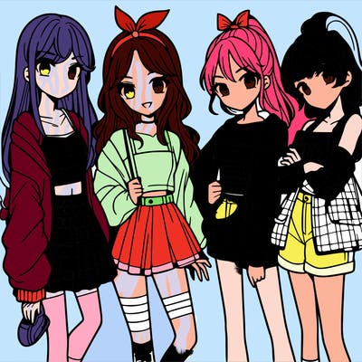 teen manga girls group of 4