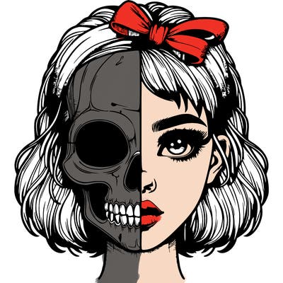 realistic girl with half skull mask