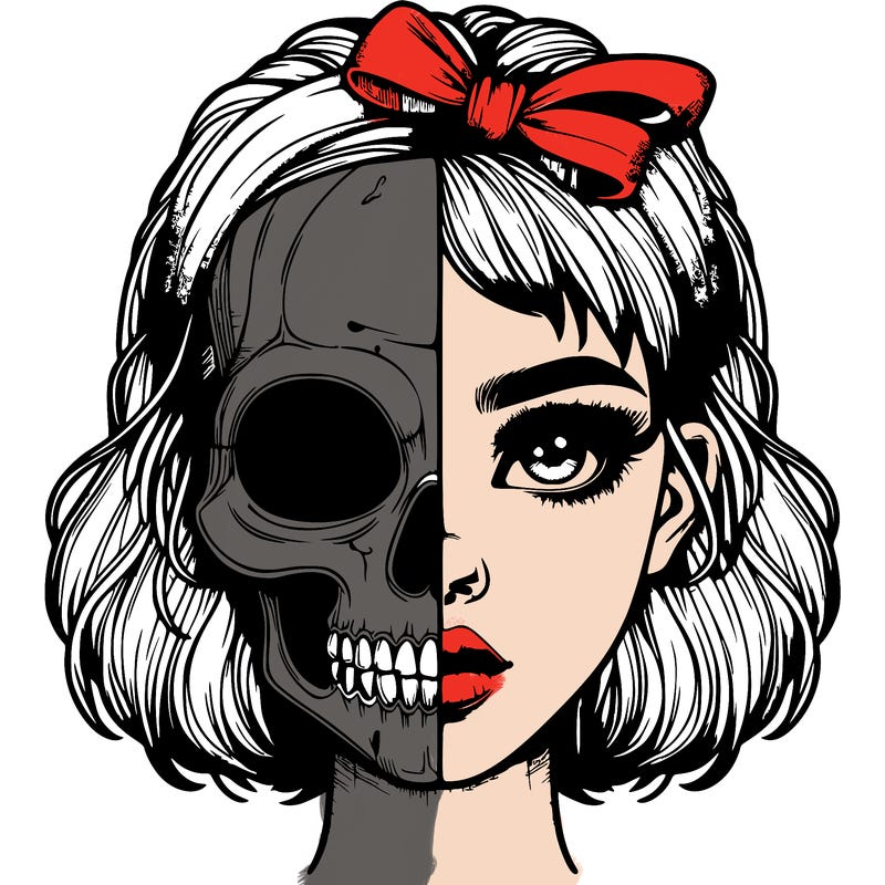 realistic girl with half skull mask