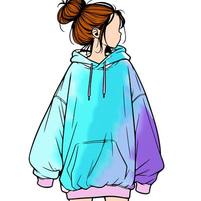 realistic girl with a oversized sweatshirt on and a bun