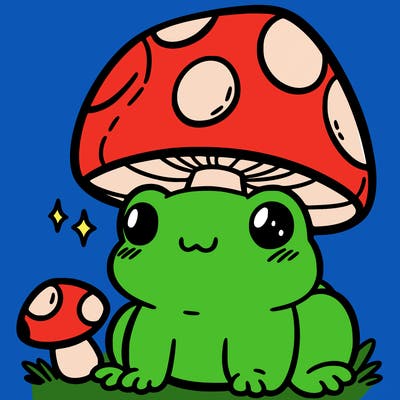 a cute frog with a mushroom hat